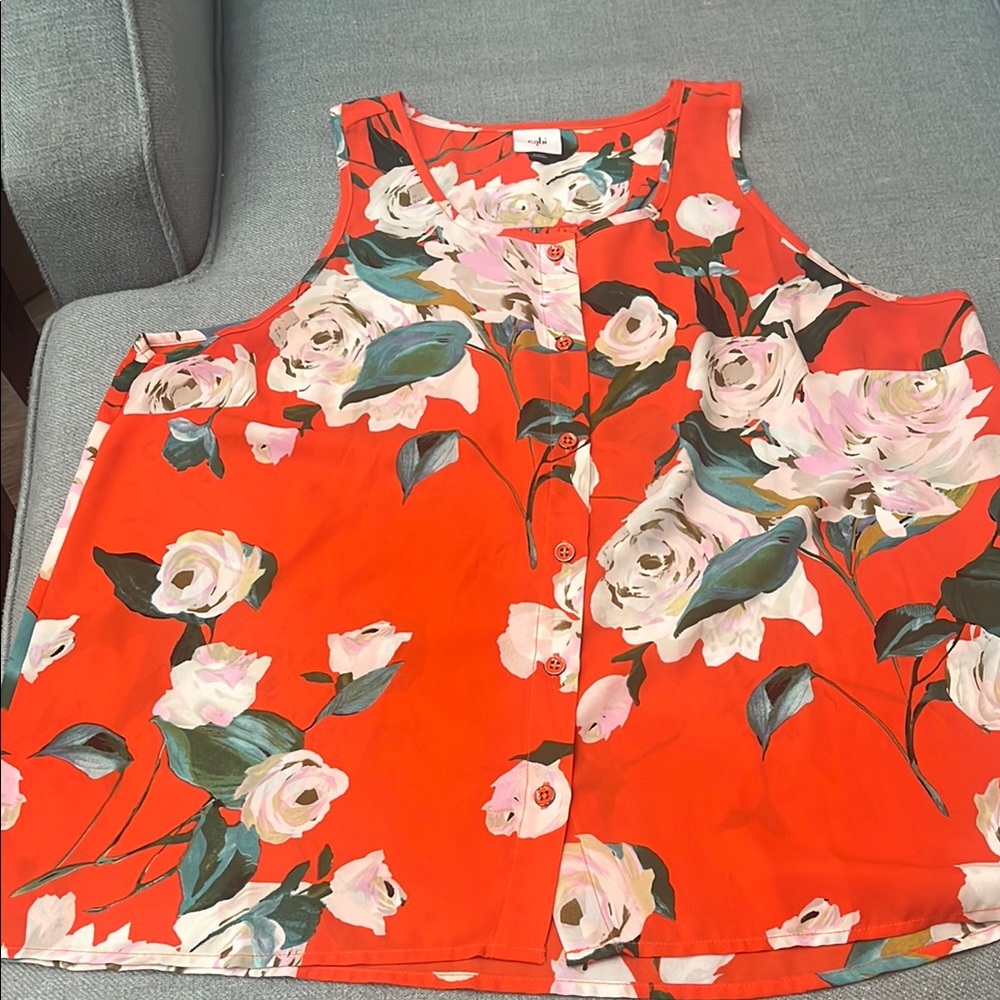 CAbi Orange White Sleeveless T-back Tank Top